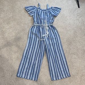 Bebe Girls Blue Stripe One Piece Capri Jumper Off Shoulder Size 14 Easter